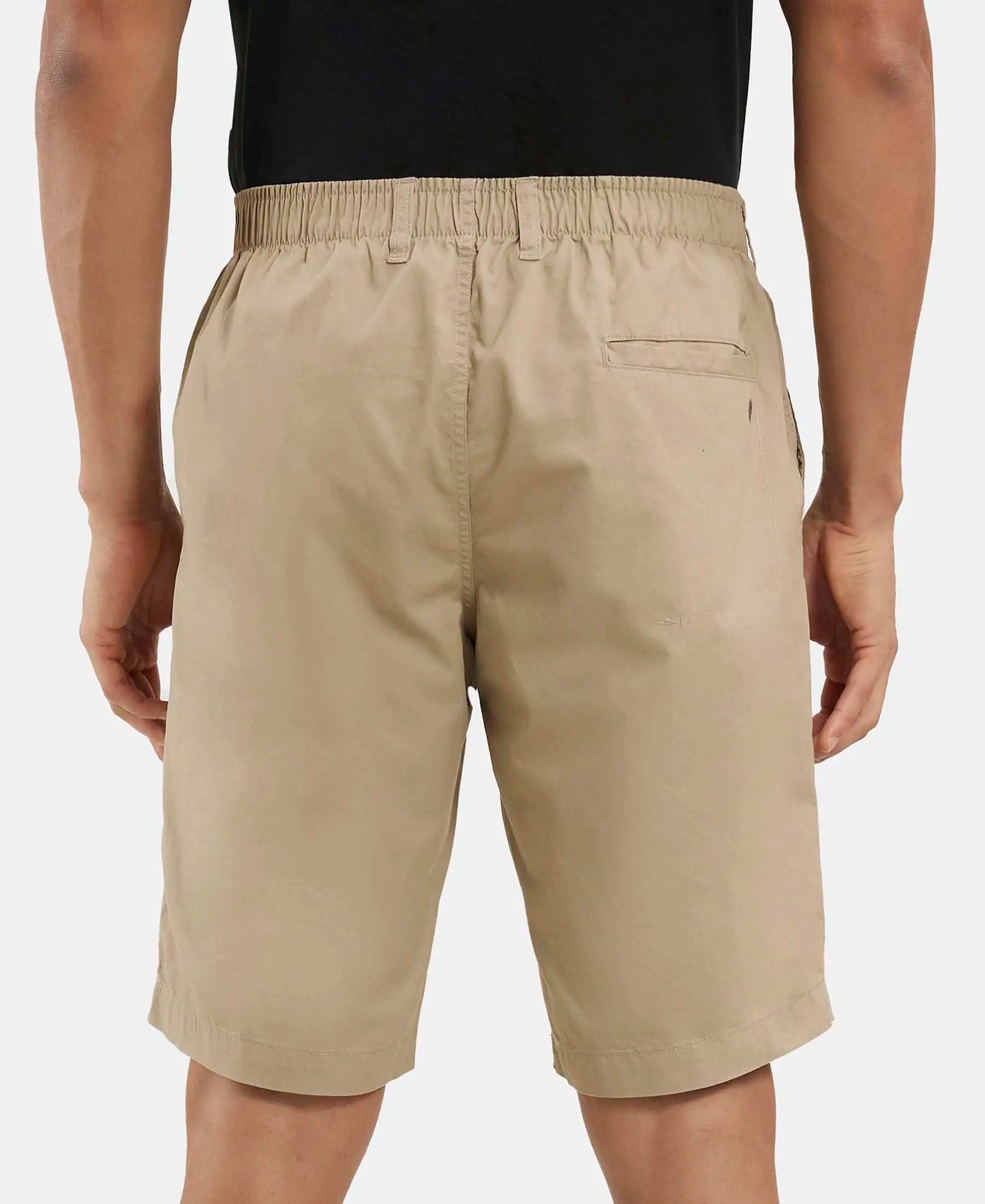 Super Combed Mercerised Cotton Woven Straight Fit Shorts with Side Pockets - Khaki-3