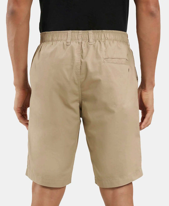 Super Combed Mercerised Cotton Woven Straight Fit Shorts with Side Pockets - Khaki-3