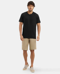 Super Combed Mercerised Cotton Woven Straight Fit Shorts with Side Pockets - Khaki-4