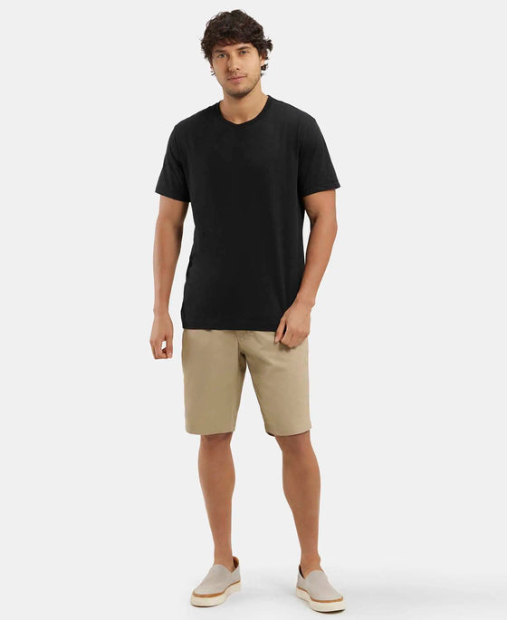 Super Combed Mercerised Cotton Woven Straight Fit Shorts with Side Pockets - Khaki-6