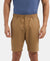 Super Combed Mercerised Cotton Woven Straight Fit Shorts with Side Pockets - Sepia Tint
