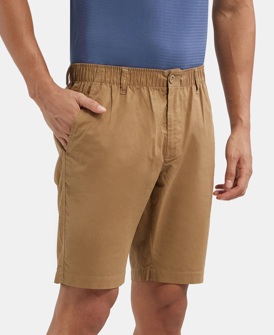 Super Combed Mercerised Cotton Woven Straight Fit Shorts with Side Pockets - Sepia Tint
