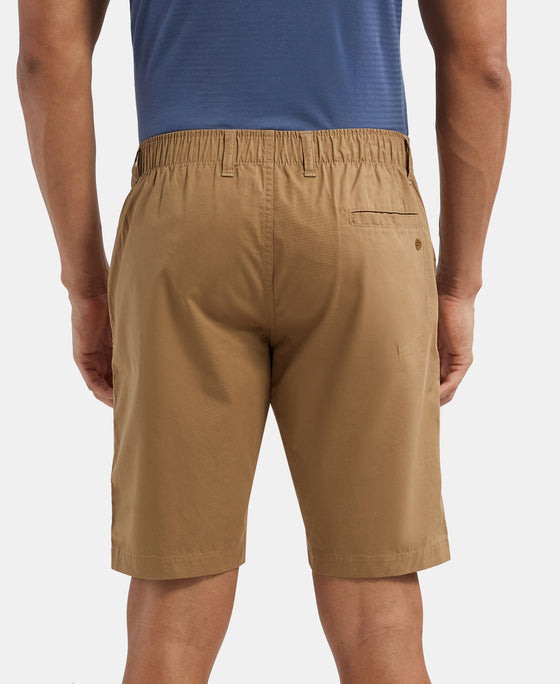 Super Combed Mercerised Cotton Woven Straight Fit Shorts with Side Pockets - Sepia Tint