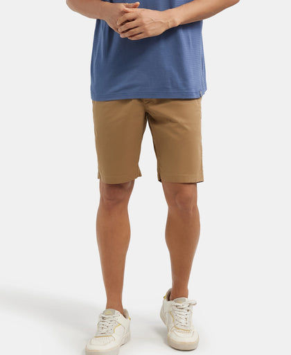Super Combed Mercerised Cotton Woven Straight Fit Shorts with Side Pockets - Sepia Tint