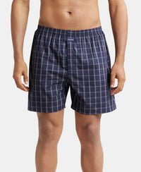 Super Combed Mercerized Cotton Woven Checkered Boxer Shorts with Back Pocket - Assorted Checks