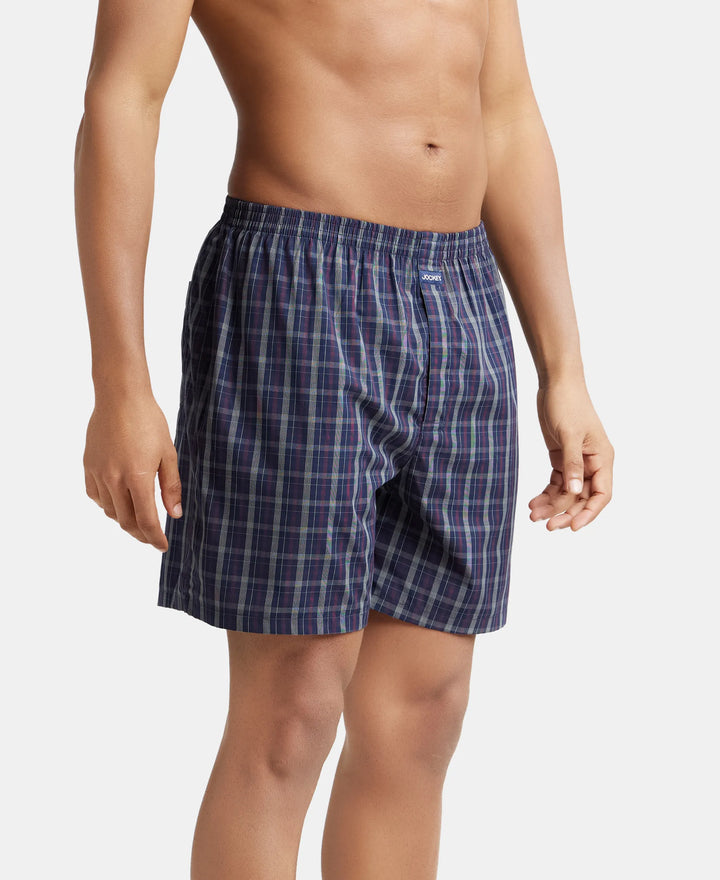 Super Combed Mercerized Cotton Woven Checkered Boxer Shorts with Back Pocket - Assorted Checks
