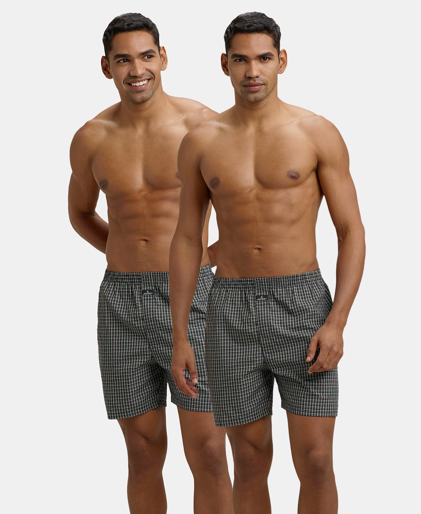 Super Combed Mercerized Cotton Woven Checkered Boxer Shorts with Back Pocket - Dark Assorted Checks (Pack of 2)