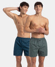 Super Combed Mercerized Cotton Woven Checkered Boxer Shorts with Back Pocket - Dark Forest & Seaport Teal (Pack of 2)