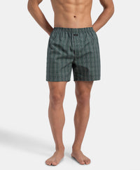 Super Combed Mercerized Cotton Woven Checkered Boxer Shorts with Back Pocket - Dark Forest & Seaport Teal (Pack of 2)