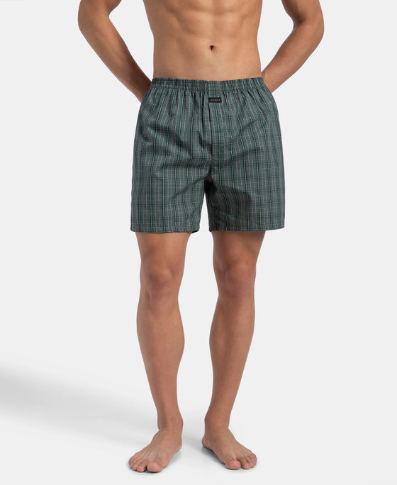 Super Combed Mercerized Cotton Woven Checkered Boxer Shorts with Back Pocket - Dark Forest & Seaport Teal (Pack of 2)