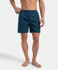 Super Combed Mercerized Cotton Woven Checkered Boxer Shorts with Back Pocket - Dark Forest & Seaport Teal (Pack of 2)