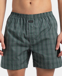 Super Combed Mercerized Cotton Woven Checkered Boxer Shorts with Back Pocket - Dark Forest & Seaport Teal (Pack of 2)