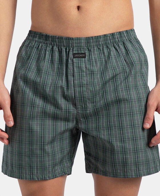Super Combed Mercerized Cotton Woven Checkered Boxer Shorts with Back Pocket - Dark Forest & Seaport Teal (Pack of 2)