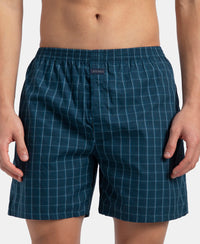 Super Combed Mercerized Cotton Woven Checkered Boxer Shorts with Back Pocket - Dark Forest & Seaport Teal (Pack of 2)