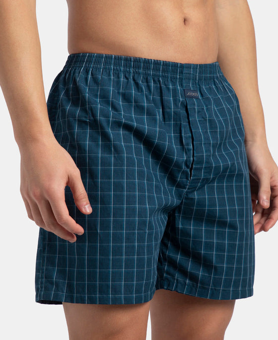Super Combed Mercerized Cotton Woven Checkered Boxer Shorts with Back Pocket - Dark Forest & Seaport Teal (Pack of 2)