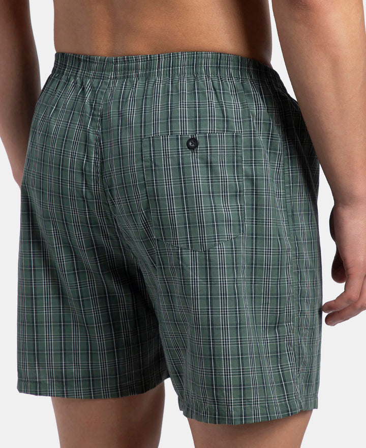Super Combed Mercerized Cotton Woven Checkered Boxer Shorts with Back Pocket - Dark Forest & Seaport Teal (Pack of 2)