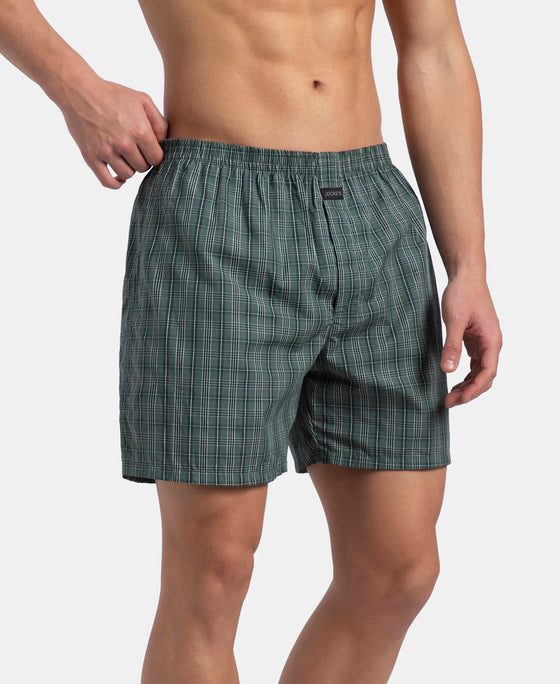Super Combed Mercerized Cotton Woven Checkered Boxer Shorts with Back Pocket - Dark Forest & Seaport Teal (Pack of 2)
