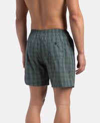 Super Combed Mercerized Cotton Woven Checkered Boxer Shorts with Back Pocket - Dark Forest & Seaport Teal (Pack of 2)