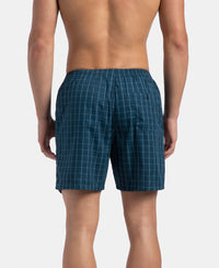 Super Combed Mercerized Cotton Woven Checkered Boxer Shorts with Back Pocket - Dark Forest & Seaport Teal (Pack of 2)