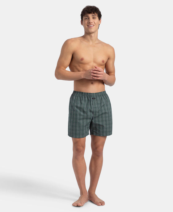 Super Combed Mercerized Cotton Woven Checkered Boxer Shorts with Back Pocket - Dark Forest & Seaport Teal (Pack of 2)