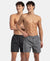Super Combed Mercerized Cotton Woven Checkered Boxer Shorts with Back Pocket - Grey & Black New (Pack of 2)