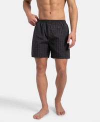 Super Combed Mercerized Cotton Woven Checkered Boxer Shorts with Back Pocket - Grey & Black New (Pack of 2)