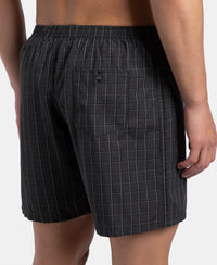 Super Combed Mercerized Cotton Woven Checkered Boxer Shorts with Back Pocket - Grey & Black New (Pack of 2)