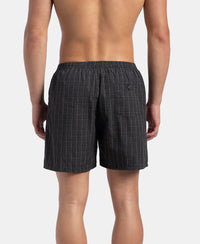 Super Combed Mercerized Cotton Woven Checkered Boxer Shorts with Back Pocket - Grey & Black New (Pack of 2)