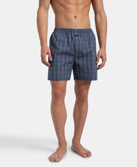 Super Combed Mercerized Cotton Woven Checkered Boxer Shorts with Back Pocket - Vintage Indigo & Black (Pack of 2)