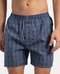 Super Combed Mercerized Cotton Woven Checkered Boxer Shorts with Back Pocket - Vintage Indigo & Black (Pack of 2)