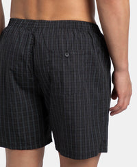 Super Combed Mercerized Cotton Woven Checkered Boxer Shorts with Back Pocket - Vintage Indigo & Black (Pack of 2)