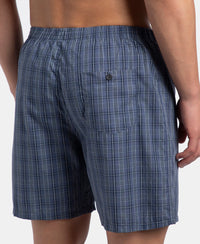 Super Combed Mercerized Cotton Woven Checkered Boxer Shorts with Back Pocket - Vintage Indigo & Black (Pack of 2)