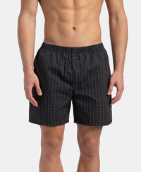 Super Combed Mercerized Cotton Woven Checkered Boxer Shorts with Back Pocket - Vintage Indigo & Black (Pack of 2)