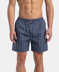 Super Combed Mercerized Cotton Woven Checkered Boxer Shorts with Back Pocket - Vintage Indigo & Black (Pack of 2)