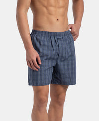 Super Combed Mercerized Cotton Woven Checkered Boxer Shorts with Back Pocket - Vintage Indigo & Black (Pack of 2)