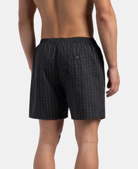 Super Combed Mercerized Cotton Woven Checkered Boxer Shorts with Back Pocket - Vintage Indigo & Black (Pack of 2)