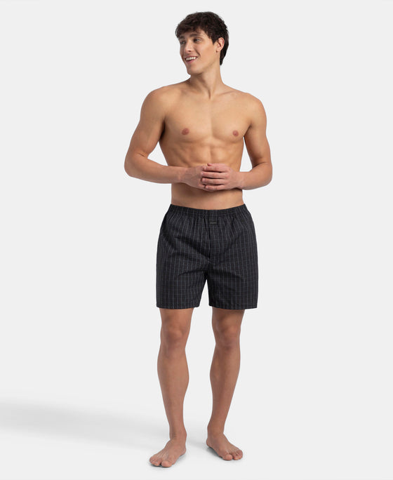 Super Combed Mercerized Cotton Woven Checkered Boxer Shorts with Back Pocket - Vintage Indigo & Black (Pack of 2)