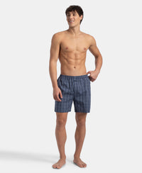 Super Combed Mercerized Cotton Woven Checkered Boxer Shorts with Back Pocket - Vintage Indigo & Black (Pack of 2)