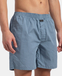 Super Combed Mercerized Cotton Woven Checkered Boxer Shorts with Back Pocket - Navy & Blue Shadow New (Pack of 2)