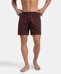 Super Combed Mercerized Cotton Woven Checkered Boxer Shorts with Back Pocket - Tawny Port & Vintage Indigo (Pack of 2)