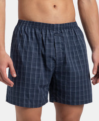 Super Combed Mercerized Cotton Woven Checkered Boxer Shorts with Back Pocket - Tawny Port & Vintage Indigo (Pack of 2)