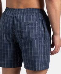 Super Combed Mercerized Cotton Woven Checkered Boxer Shorts with Back Pocket - Tawny Port & Vintage Indigo (Pack of 2)