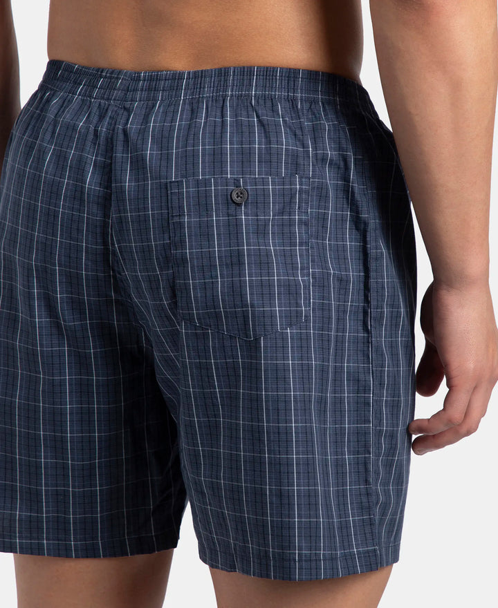 Super Combed Mercerized Cotton Woven Checkered Boxer Shorts with Back Pocket - Tawny Port & Vintage Indigo (Pack of 2)