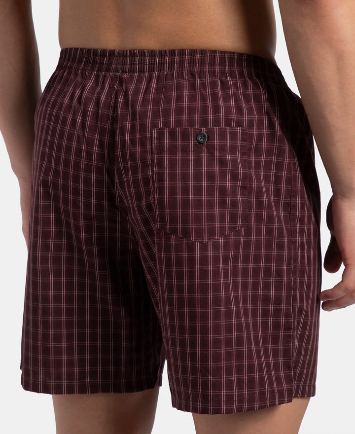 Super Combed Mercerized Cotton Woven Checkered Boxer Shorts with Back Pocket - Tawny Port & Vintage Indigo (Pack of 2)