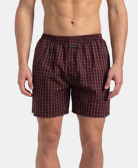 Super Combed Mercerized Cotton Woven Checkered Boxer Shorts with Back Pocket - Tawny Port & Vintage Indigo (Pack of 2)