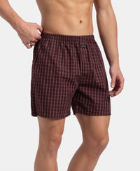 Super Combed Mercerized Cotton Woven Checkered Boxer Shorts with Back Pocket - Tawny Port & Vintage Indigo (Pack of 2)