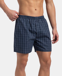 Super Combed Mercerized Cotton Woven Checkered Boxer Shorts with Back Pocket - Tawny Port & Vintage Indigo (Pack of 2)