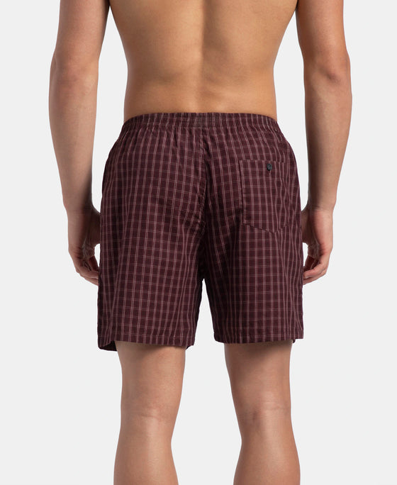 Super Combed Mercerized Cotton Woven Checkered Boxer Shorts with Back Pocket - Tawny Port & Vintage Indigo (Pack of 2)