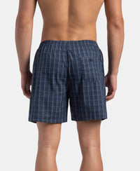 Super Combed Mercerized Cotton Woven Checkered Boxer Shorts with Back Pocket - Tawny Port & Vintage Indigo (Pack of 2)