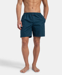 Super Combed Mercerized Cotton Woven Checkered Boxer Shorts with Side Pocket - Dark Forest & Seaport Teal (Pack of 2)